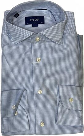 Eton Mens Slim-Fit Plaid Shirt In Light Blue