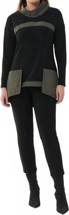 Joseph Ribkoff Contrast Detail Top In Black/avacado
