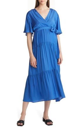 Angel Maternity Crossover Faux Wrap Maternity Maxi Dress in Cobalt at Nordstrom, Size X-Small