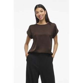 Vila satijnen blousetop donkerbruin