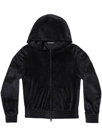 Balenciaga Womens Crystal Embellished Velvet Zip-Up Hoodie