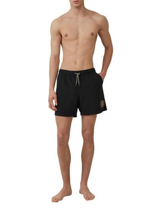 s.Oliver Strandshorts S.OLIVER, Herren, Gr. XXL, N-Gr, schwarz, Obermaterial: 100% Polyester, bedruckt, regular fit ca. Mitte Oberschenkel, Hosen Strandshorts,