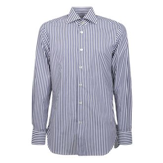 Kiton Shirt met verticale strepen - Heren - Casual Overhemden - Blauw - 2XL - Overhemden