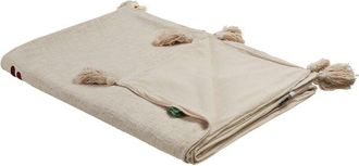 Beliani Manta De Algod&oacute;n Beige Marr&oacute;n Blanco 130 X 180 Cm Hecho A Mano Llama Deoghar