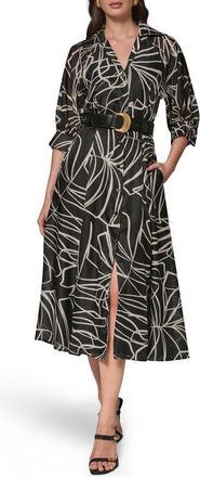 DKNY Belted Midi Shirtdress in Blk/lt Can at Nordstrom, Size 10