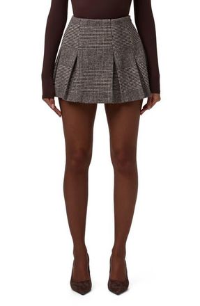 Naked Wardrobe Glen Plaid Pleated Miniskirt in Chocolate Ht Plaid at Nordstrom, Size X-Large