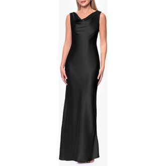 Betsy & Adam Open Back Satin Charmeuse Gown in Black at Nordstrom, Size 10