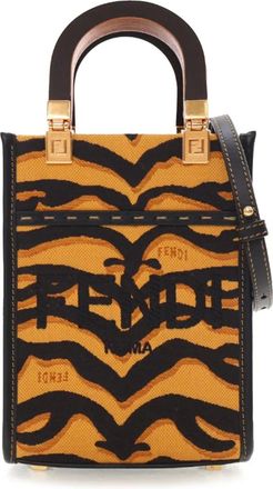 Fendi 2010-2025 Mini Embroidered Canvas Zebra Print Sunshine Shopper Tote satchel - Marrone