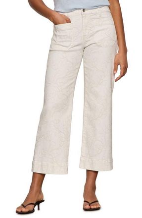 Sanctuary The Marine Embroidered Crop Wide Leg Jeans in Chalk White at Nordstrom, Size 26 P