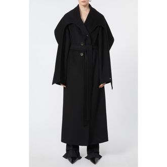 Sportmax Baldo Scarf Detail Virgin Wool Belted Coat in Black at Nordstrom, Size 12