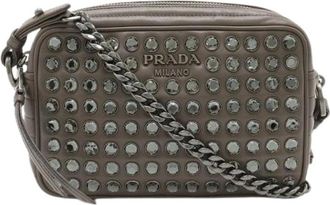 Prada Pre-owned Vitello Phenix Strass Schoudertas 1Bh 103 - Dames - Vintage Schoudertas - Bruin - ONE Size - Leer - Vintage