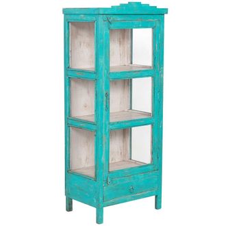 Wanderlust Deco Vitrina De Madera Artesanal Verde 58x40x144h Cm