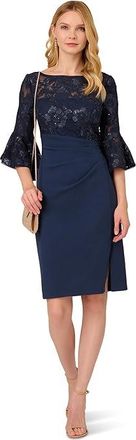 Adrianna Papell Floral Lace Combo Dress Womens Dress Navy : 16, Elastane/Nylon