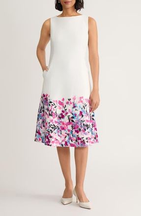 Kasper Paneled Princess Seam Sleeveless A-Line Dress in Lily White Mult at Nordstrom, Size 12