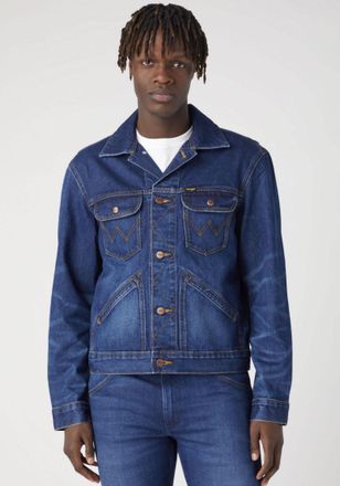 Wrangler Jeansjacke WRANGLER 124MJ, Herren, Gr. 4XL, blau (far away), Denim/Jeans, Obermaterial: 100% Baumwolle, Jacken Jeansjacke, mit Ziern&auml;hten