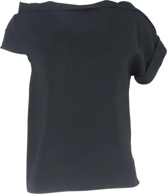 Roland Mouret Boat Neck Asymmetric Blouse in Black Polyester
