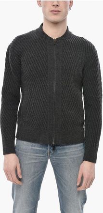 Paolo Pecora Virgin Wool Ribbed Zip-Up Sweater size M