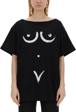Moschino Black Graphic Boat Neck T-Shirt