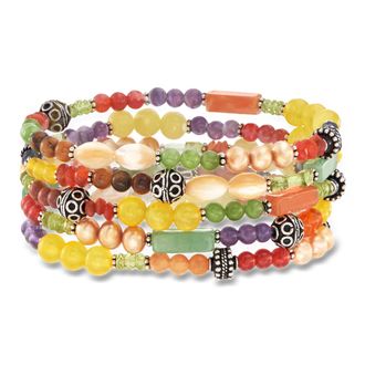 Ross-Simons Multi-Gemstone Jewelry Set: 5 Bead Stretch Bracelets With Sterling Silver