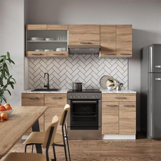 Vicco Mueble De Cocina R-line, Sonoma/blanco, 200 Cm Sin Encimera