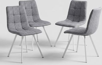 Oresteluchetta Set 4 Sedie Da Pranzo Imbottite In Tessuto Con Gambe In Acciaio Jane - Bianco - Grigio