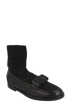 Ferragamo Vit Art Wool Sock Bow Loafer in Nero at Nordstrom Rack, Size 8
