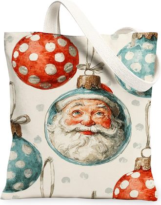 Generic Vintage Canvas Tote Bags, Festive Ornament Pattern Reusable Grocery Bags, Lightweight Washable Shoulder Strap Canvas for Sh, Blue, 13x15 Inch