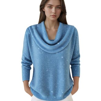 Generic Sparkle Cowl Neck Knitted Winter Jumpers for Women UK Long Sleeve Loose Fit Star Print Pullover Soft Stretchy Knit Cashmere Ladies Sweater Top for Cas