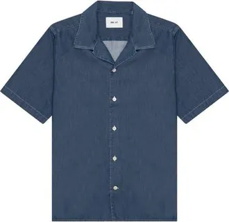 Nn.07 Julio 5765 Denim Camp Shirt in Medium Indigo at Nordstrom, Size X-Large