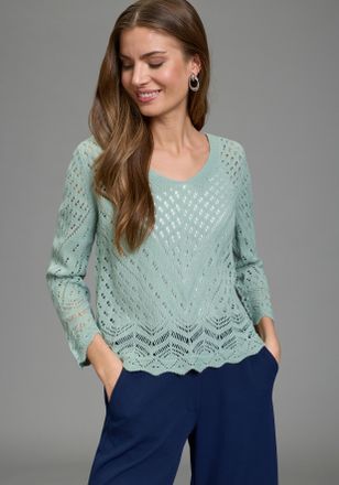 Laura Scott Ajourpullover LAURA SCOTT, Damen, Gr. 32/34, salbei, Strick, Obermaterial: 100% Polyacryl, unifarben, figurumspielend h&uuml;ftlang, V-Ausschnitt, gewellte