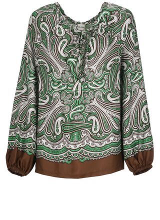 P.A.R.O.S.H. Green Skindy Paisley Silk Blouse