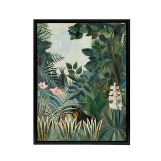 Artery8 The Dream Equatorial Jungle Rousseau Black Framed Canvas Wall Art in Green | Size: W24 x H32