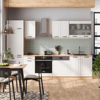 Vicco Mueble De Cocina R-line, Casa De Campo Blanca/roble Dorado, 300 Cm Sin Encimera