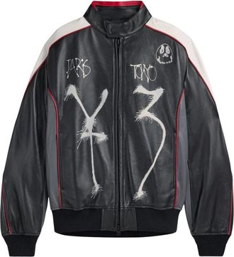 Yohji Yamamoto GFX Leren Jas - Heren - Bomber jackets - Zwart - S - Leer - Jassen