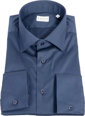 Xacus Moderne Franse Kraag Shirt Blauw - Heren - Zakelijke Overhemden - Blauw - M - Katoen - Overhemden