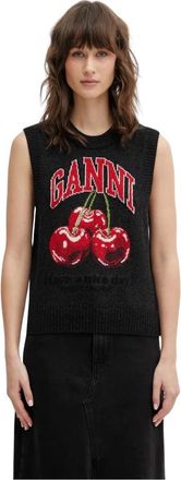 Ganni Tops, Dames, Zwart, S, Wol, Graphic Knit Vest