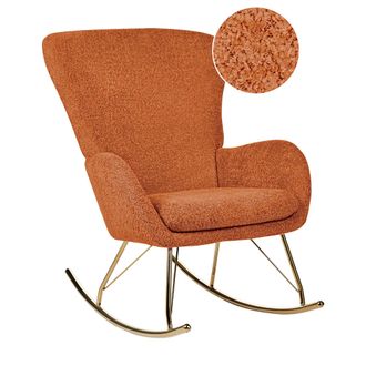 Beliani Beliani - Silla Mecedora De Boucl&eacute; Naranja Dorado Poli&eacute;ster Patas De Metal Anaset