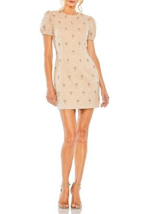 Mac Duggal Crystal Embellished Short Sleeve Mini Dress in Porcelain at Nordstrom, Size 12