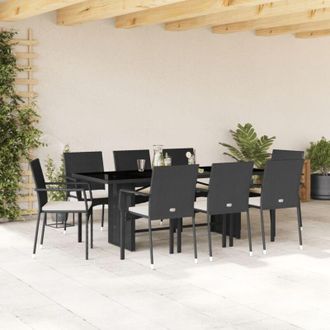 vidaXL Set De Comedor De Jard&iacute;n 9 Pzas Y Cojines Rat&aacute;n Sint&eacute;tico Negro Vidaxl