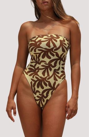 Stone Fox Swim Paola Macram&eacute; Strapless One-Piece Swimsuit in Sun Spun at Nordstrom, Size X-Large