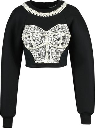 Dolce & Gabbana Korte getailleerde sweater - Dames - Sweatshirts - Zwart - 2XL - Leer - Hoodies & sweatvesten
