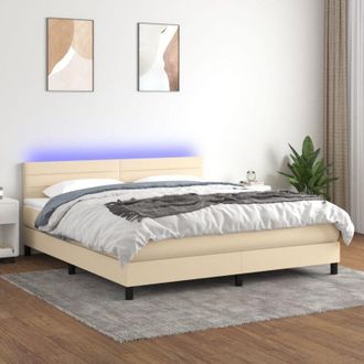 vidaXL Vidaxl - Cama Box Spring Colch&oacute;n Y Luces Led Tela Crema 160x200 Cm