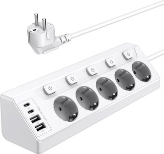 OEM Regleta De 5 Enchufes Para Encimera De Cocina Con Interruptor Y Cable Alargador De 2 M Para Muebles, Sof&aacute;, Escritorio Y Mesa, Color Blanco