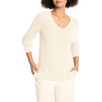 Nic+Zoe Shimmer V-Neck Waffle Stitch Sweater in Classic Cream at Nordstrom Rack, Size Xx-Large