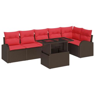 vidaXL Conjunto De Sof&aacute; De Jard&iacute;n Con Coj&iacute;n 7 Pcs Marr&oacute;n Polirat&aacute;n Vidaxl