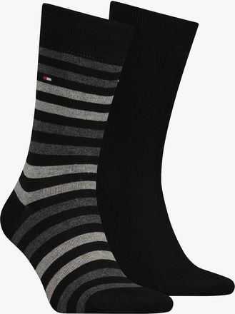 Tommy Hilfiger Mens Tommy Hilfiger 2 Pack Mens Crew Stripe Socks Black - Size: 9/10/10.5/9.5/11