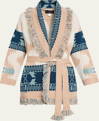 Alanui Icon Jacquard Fringed Wrap Cardigan