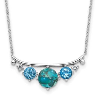 Diamond2Deal Sterling Silver Multi Color Cubic Zirconia Reconstituted Turquoise Necklace 16 with 2 Ext
