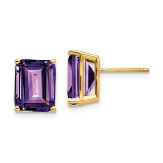Diamond2Deal 14k Yellow Gold 10x8mm Emerald Cut Amethyst Earrings