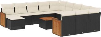 vidaXL Set De Sof&aacute;s De Jard&iacute;n Y Cojines 13 Pzas Rat&aacute;n Sint&eacute;tico Negro Vidaxl